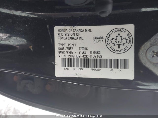 2013 Honda Civic Lx მანქანა იყიდება აუქციონზე, vin: 2HGFB2F42DH102168, აუქციონის ნომერი: 12572105