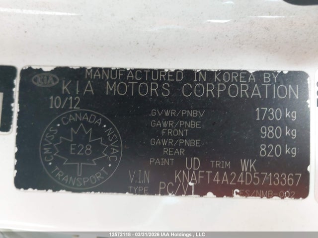 Aukcja sprzedaży 2013 Kia Forte, vin: KNAFT4A24D5713367, numer aukcji: 12572118
