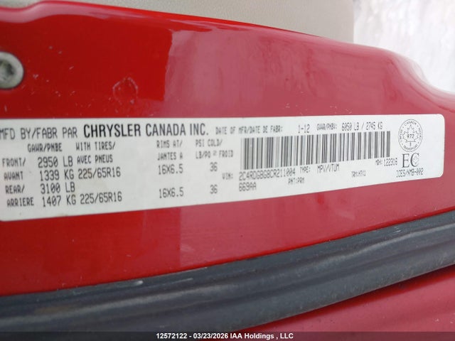 Aukcja sprzedaży 2012 Dodge Grand Caravan Se/sxt, vin: 2C4RDGBG8CR211004, numer aukcji: 12572122