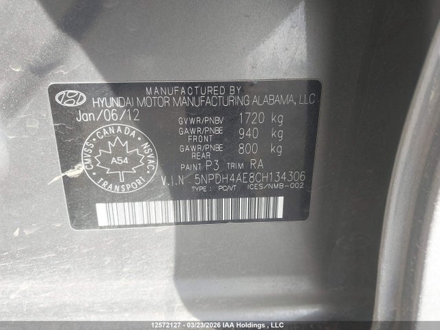 Продаж на аукціоні авто 2012 Hyundai Elantra L, vin: 5NPDH4AE8CH134306, номер лоту: 12572127