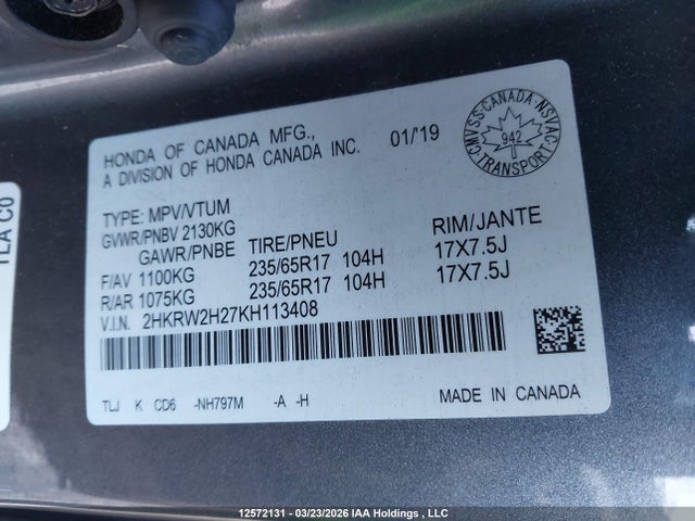 2HKRW2H27KH113408 Honda CR-V