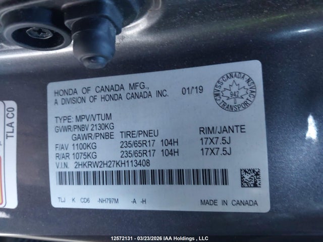 2HKRW2H27KH113408 Honda CR-V