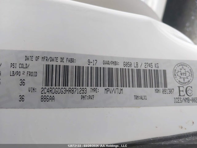 Aukcja sprzedaży 2017 Dodge Grand Caravan Crew, vin: 2C4RDGDG3HR871293, numer aukcji: 12572133