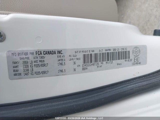 Aukcja sprzedaży 2017 Dodge Grand Caravan Crew, vin: 2C4RDGDG3HR871293, numer aukcji: 12572133