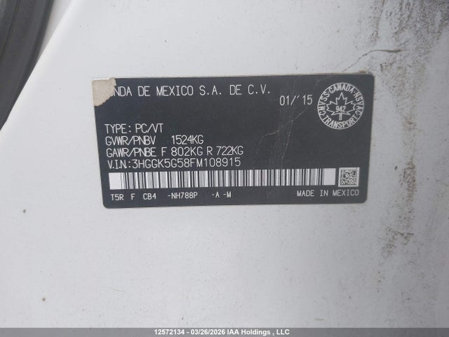 3HGGK5G58FM108915 Honda FIT LX