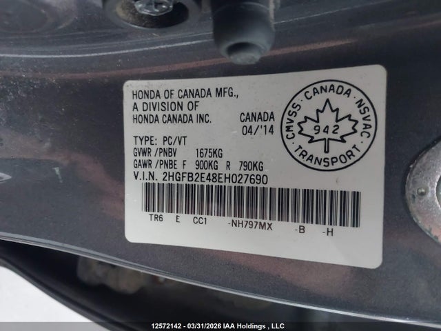 Aukcja sprzedaży 2014 Honda Civic Lx, vin: 2HGFB2E48EH027690, numer aukcji: 12572142