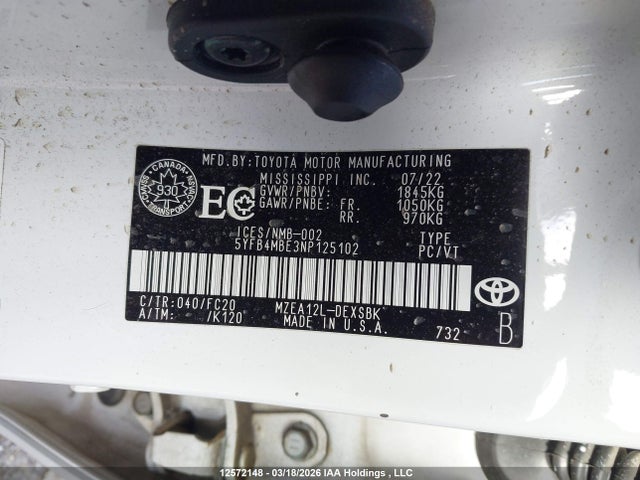 Aukcja sprzedaży 2022 Toyota Corolla Se, vin: 5YFB4MBE3NP125102, numer aukcji: 12572148