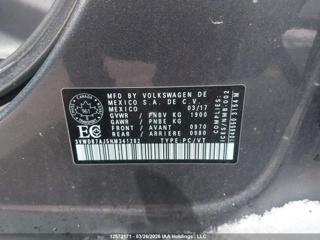 12572171 :رقم المزاد ، 3VWDB7AJ5HM341282 vin ، 2017 Volkswagen Jetta Wolfsburg Edition مزاد بيع