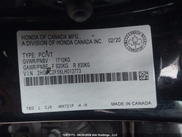 Honda Civic Lx 2020 2HGFC2F56LH013773 Image 9