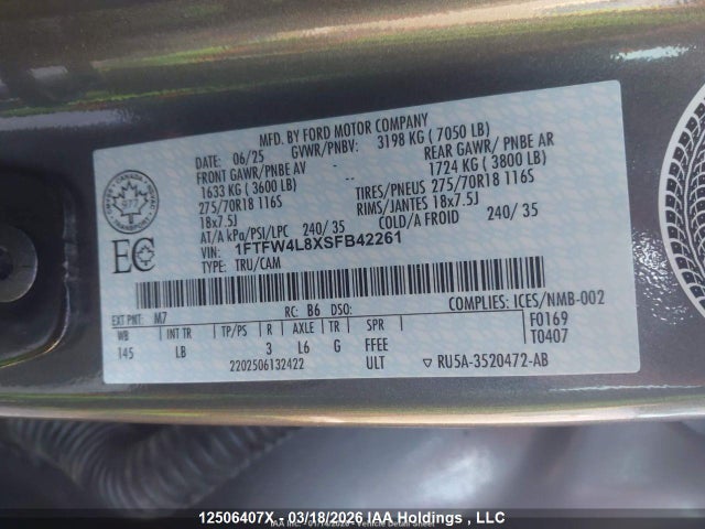 1FTFW4L8XSFB42261 Ford F-150 Tremor