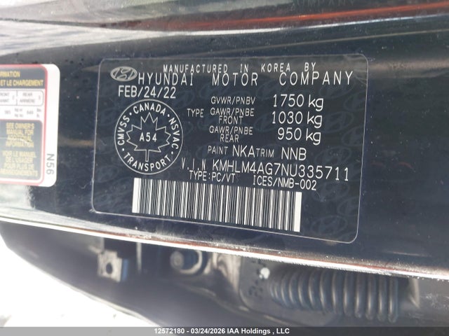 KMHLM4AG7NU335711 Hyundai Elantra Preferred Ivt