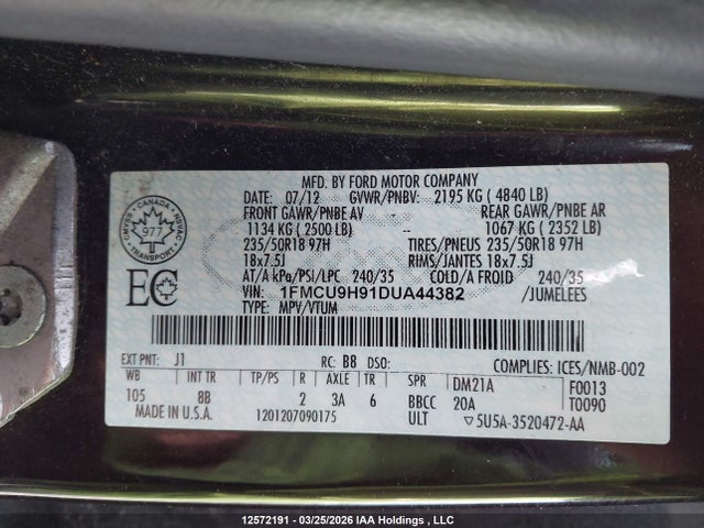Aukcja sprzedaży 2013 Ford Escape Sel, vin: 1FMCU9H91DUA44382, numer aukcji: 12572191