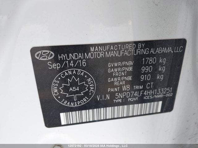 Продаж на аукціоні авто 2017 Hyundai Elantra Le, vin: 5NPD74LF4HH133251, номер лоту: 12572192
