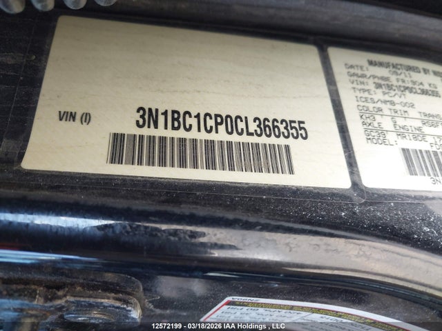12572199 :رقم المزاد ، 3N1BC1CP0CL366355 vin ، 2012 Nissan Versa مزاد بيع