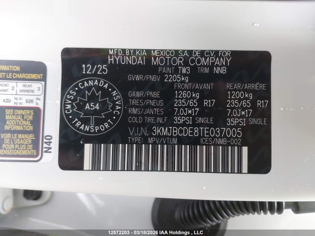 Продажа на аукционе авто 2026 Hyundai Tucson Preferred, vin: 3KMJBCDE8TE037005, номер лота: 12572203