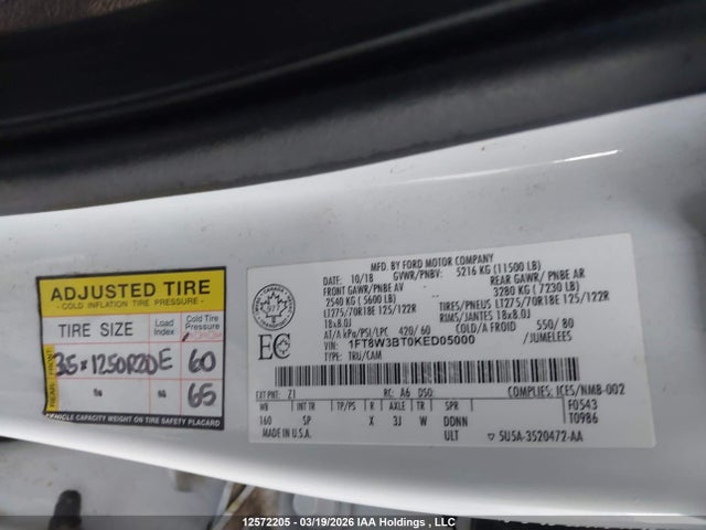 1FT8W3BT0KED05000 Ford F350 Super Duty