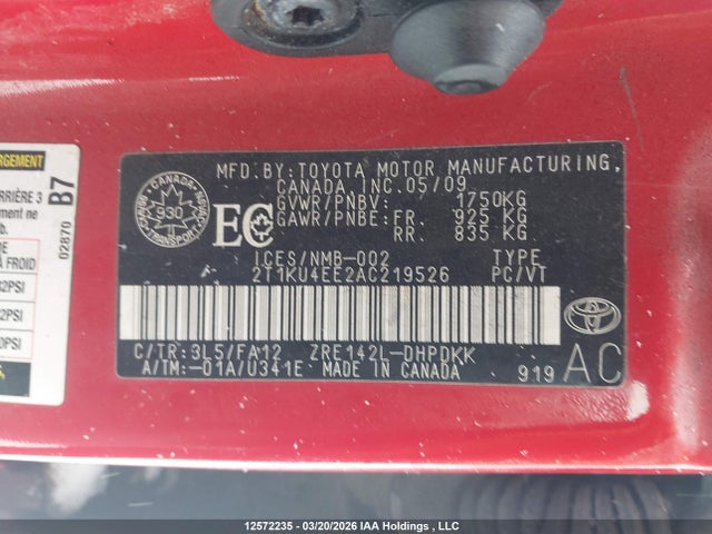 2010 Toyota Corolla Matrix მანქანა იყიდება აუქციონზე, vin: 2T1KU4EE2AC219526, აუქციონის ნომერი: 12572235