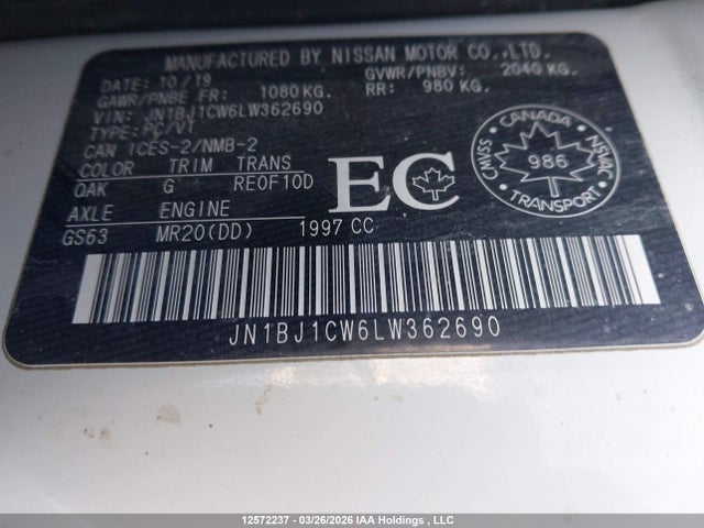 JN1BJ1CW6LW362690 Nissan Rogue Sport S/sv/sl