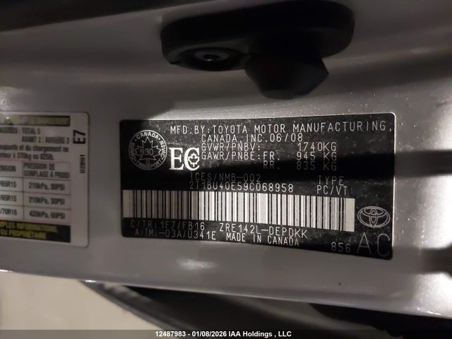 12487983 :رقم المزاد ، 2T1BU40E59C068958 vin ، 2009 Toyota Corolla Ce مزاد بيع