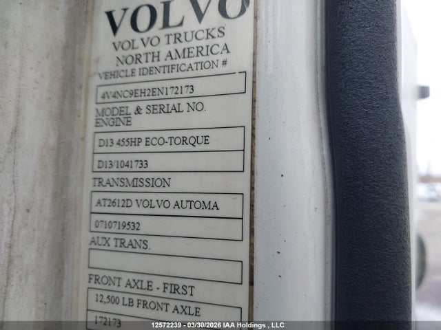 2014 Volvo Vn L მანქანა იყიდება აუქციონზე, vin: 4V4NC9EH2EN172173, აუქციონის ნომერი: 12572239