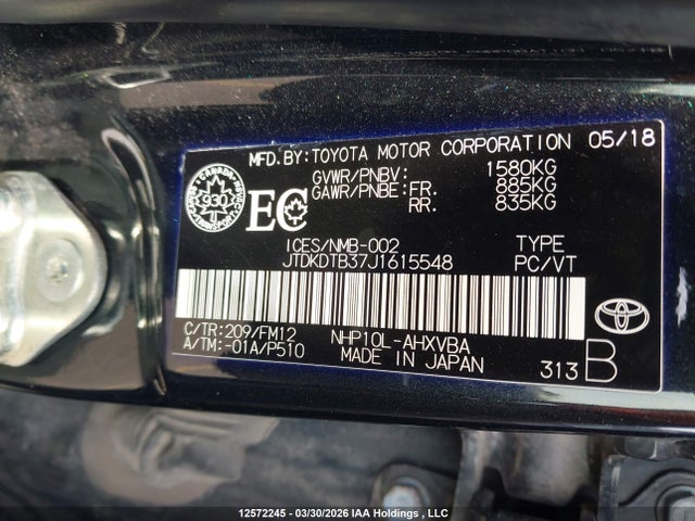 JTDKDTB37J1615548 Toyota Prius