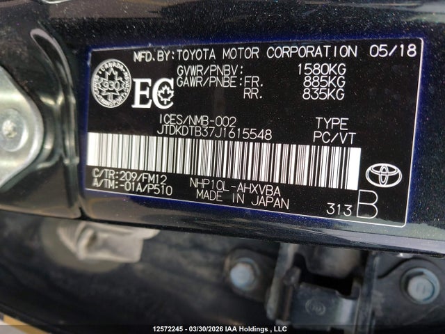 JTDKDTB37J1615548 Toyota Prius