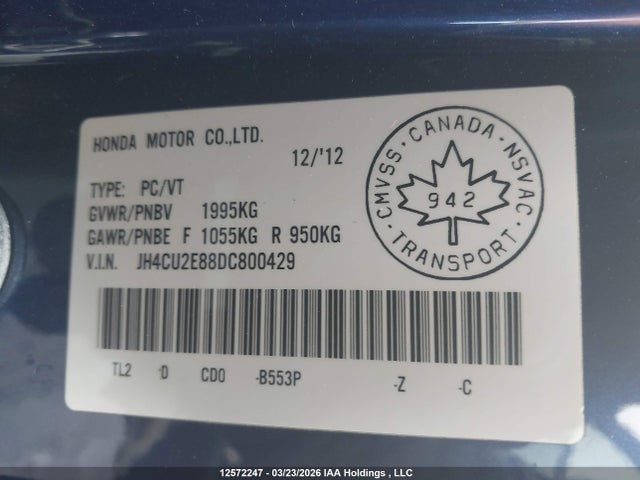Aukcja sprzedaży 2013 Acura Tsx Se, vin: JH4CU2E88DC800429, numer aukcji: 12572247