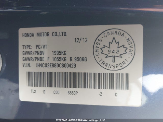 Aukcja sprzedaży 2013 Acura Tsx Se, vin: JH4CU2E88DC800429, numer aukcji: 12572247