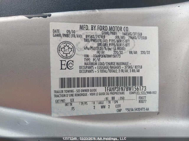 Aukcja sprzedaży 2011 Ford Focus Se, vin: 1FAHP3FN7BW156173, numer aukcji: 12572249