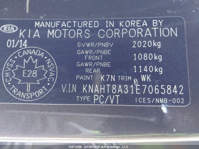 Aukcja sprzedaży 2014 Kia Rondo, vin: KNAHT8A31E7065842, numer aukcji: 12572250