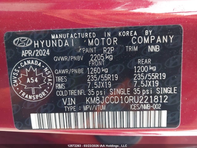 Продаж на аукціоні авто 2024 Hyundai Tucson Luxury Awd, vin: KM8JCCD10RU221812, номер лоту: 12572263