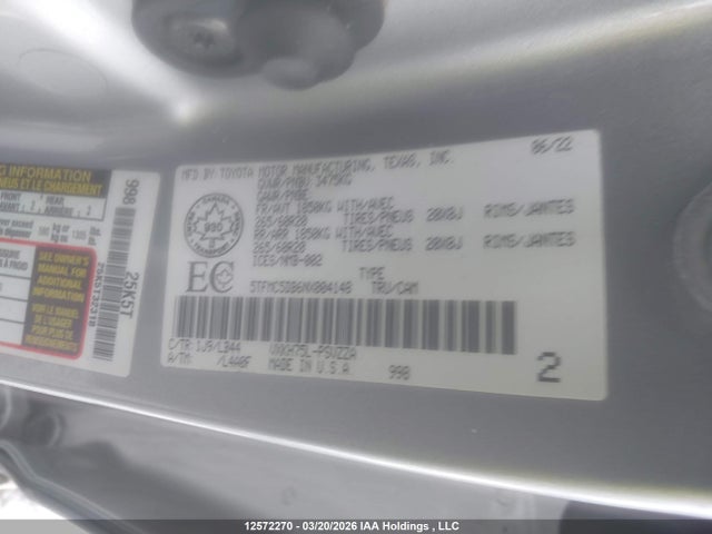 5TFMC5DB6NX004148 Toyota Tundra Crewmax Platinum/crewmax 1794
