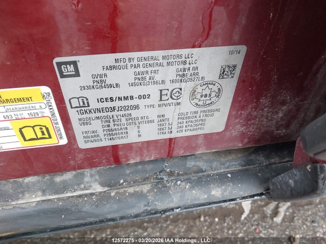 12572275 :رقم المزاد ، 1GKKVNED3FJ202096 vin ، 2015 Gmc Acadia Sle مزاد بيع