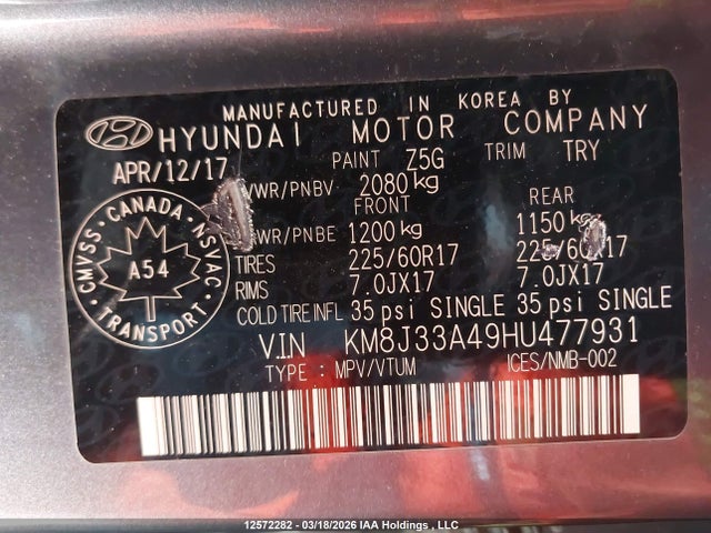 KM8J33A49HU477931 Hyundai TUCSON SE