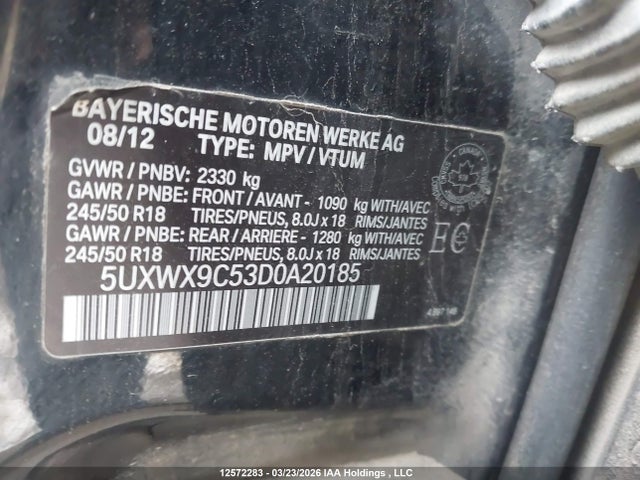 Aukcja sprzedaży 2013 Bmw X3 Xdrive28i, vin: 5UXWX9C53D0A20185, numer aukcji: 12572283