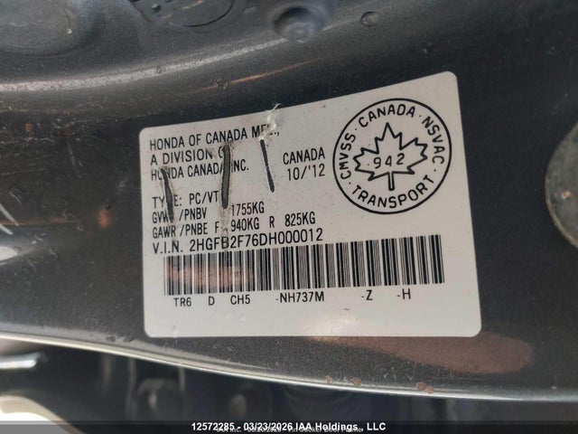 Aukcja sprzedaży 2013 Honda Civic Touring, vin: 2HGFB2F76DH000012, numer aukcji: 12572285