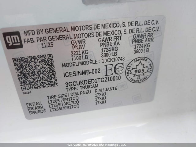 12572290 :رقم المزاد ، 3GCUKDED1TG210010 vin ، 2026 Chevrolet Silverado 1500 4wd Lt مزاد بيع
