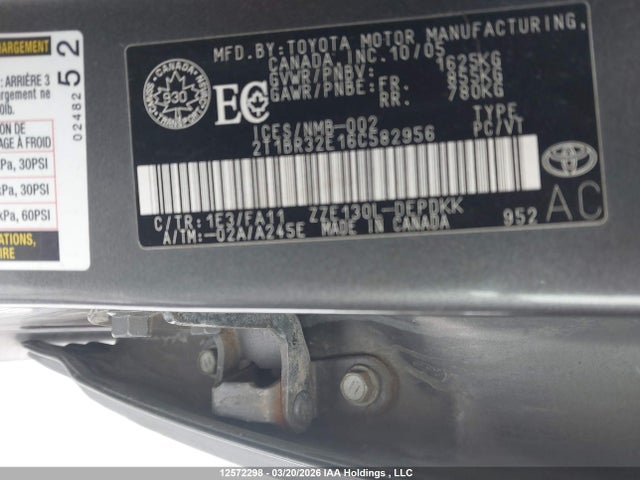 Aukcja sprzedaży 2006 Toyota Corolla Ce/le/sport, vin: 2T1BR32E16C582956, numer aukcji: 12572298