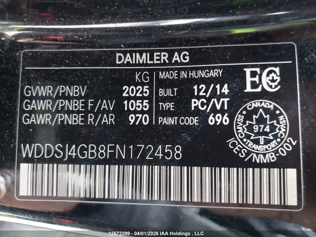 Aukcja sprzedaży 2015 Mercedes-benz Cla 250 4matic, vin: WDDSJ4GB8FN172458, numer aukcji: 12572299