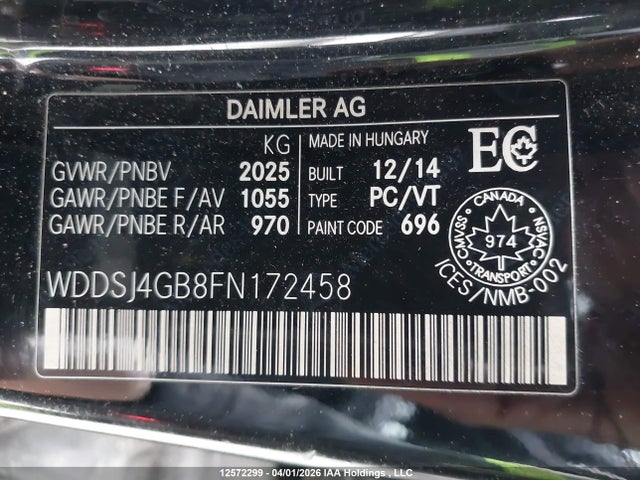 Aukcja sprzedaży 2015 Mercedes-benz Cla 250 4matic, vin: WDDSJ4GB8FN172458, numer aukcji: 12572299