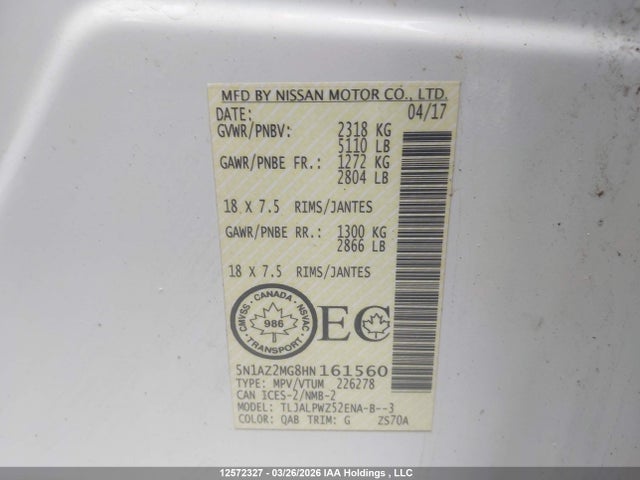 5N1AZ2MG8HN161560 Nissan Murano