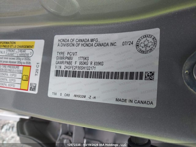 Продаж на аукціоні авто 2025 Honda Civic Sport, vin: 2HGFE2F56SH102171, номер лоту: 12572335