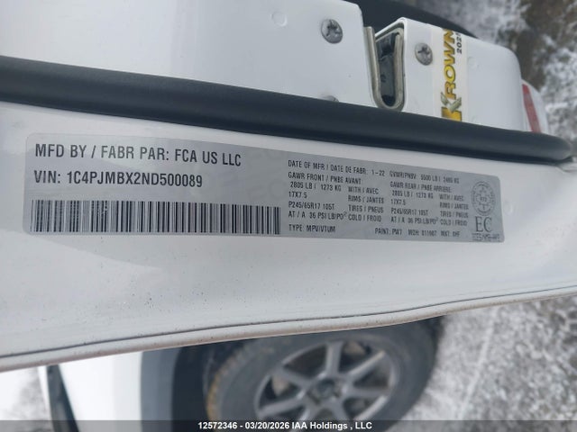12572346 :رقم المزاد ، 1C4PJMBX2ND500089 vin ، 2022 Jeep Cherokee Trailhawk Elite مزاد بيع