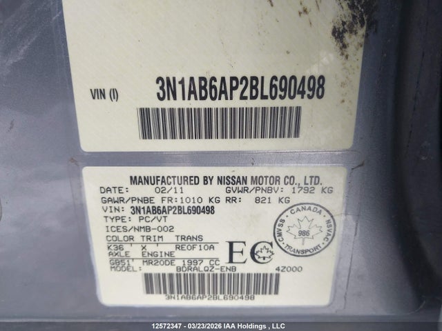 Aukcja sprzedaży 2011 Nissan Sentra 2.0/2.0s/sr/2.0sl, vin: 3N1AB6AP2BL690498, numer aukcji: 12572347