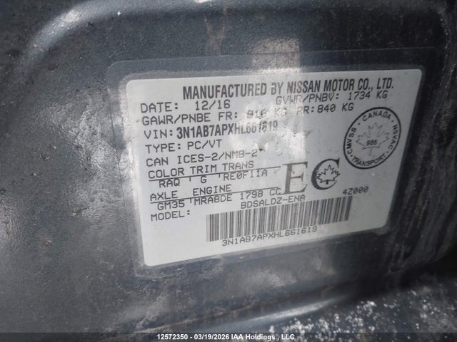 3N1AB7APXHL661619 Nissan Sentra