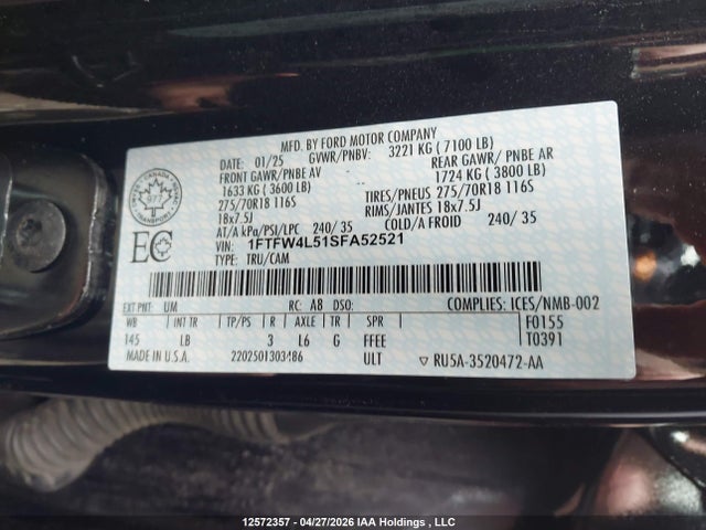 Ford F150 2025 1FTFW4L51SFA52521 Image 18