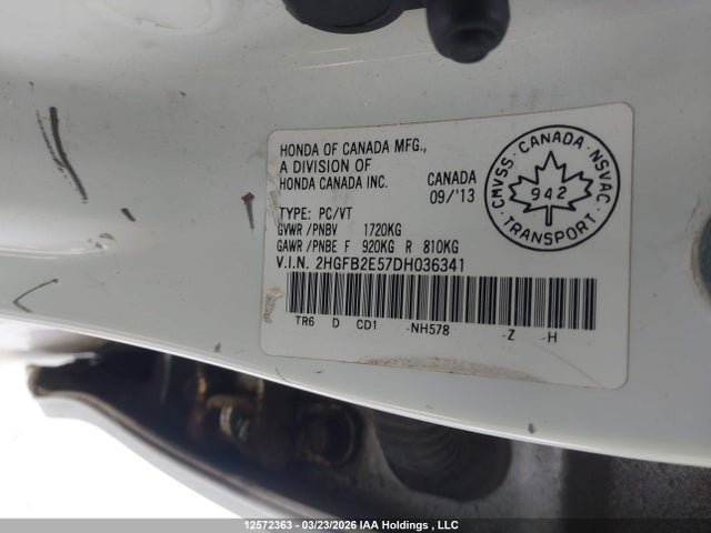Продаж на аукціоні авто 2013 Honda Civic Lx, vin: 2HGFB2E57DH036341, номер лоту: 12572363