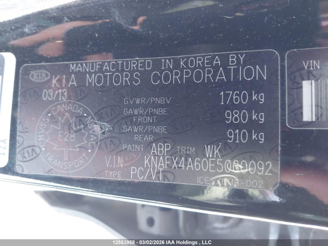12553958 :رقم المزاد ، KNAFX4A60E5060092 vin ، 2014 Kia Forte 1.8l Lx/1.8l Lx+/1.8l Se مزاد بيع