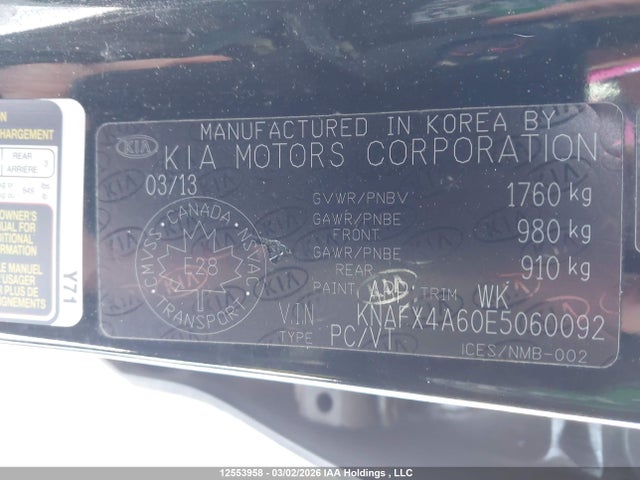 12553958 :رقم المزاد ، KNAFX4A60E5060092 vin ، 2014 Kia Forte 1.8l Lx/1.8l Lx+/1.8l Se مزاد بيع
