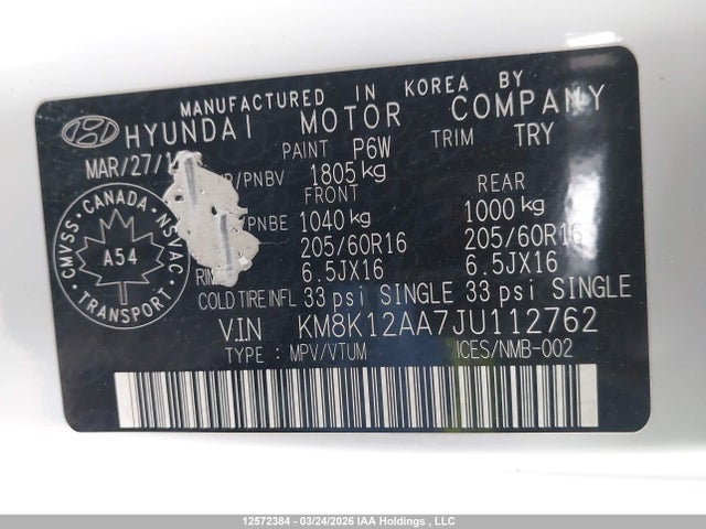 KM8K12AA7JU112762 Hyundai Kona 2.0l Essential